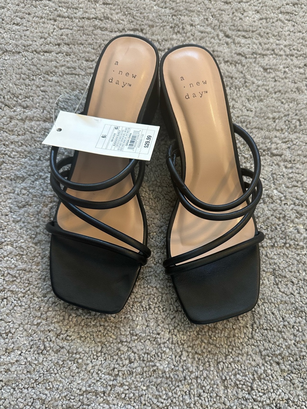 a new day Black Multi-Strap Square-Toe Block Heels